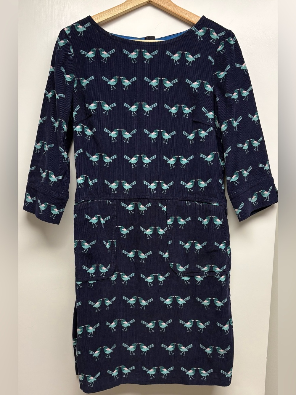 Boden Navy Blue Corduroy Love Birds Shift Dress 4R